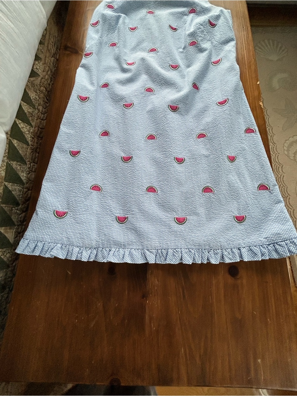 Talbots Light Blue Seersucker Dress with Watermelon Embroidery. Size 10. - Picture 8 of 8